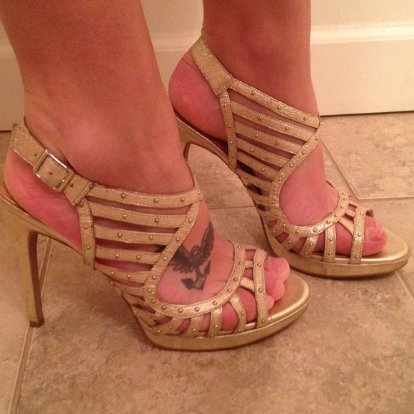 Gold strappy heels