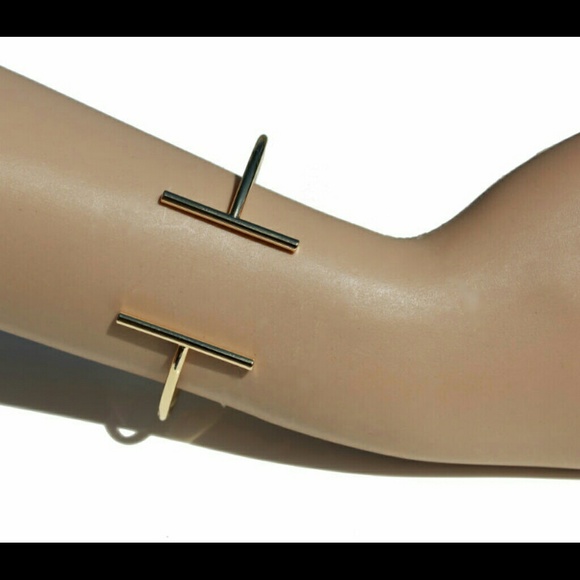 Gold Metal Bar End Cuff Bracelet