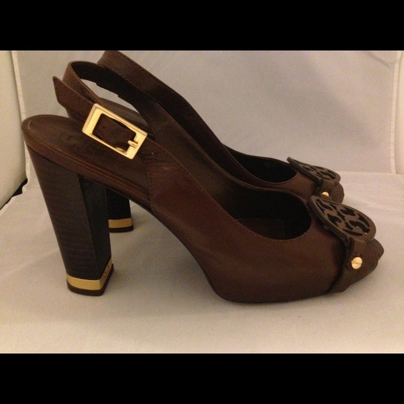 Brown sling back pump sandals