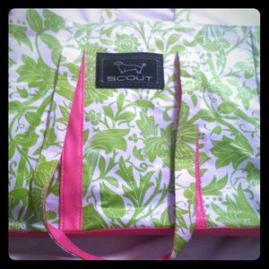 pink and green SCOUT tote bag