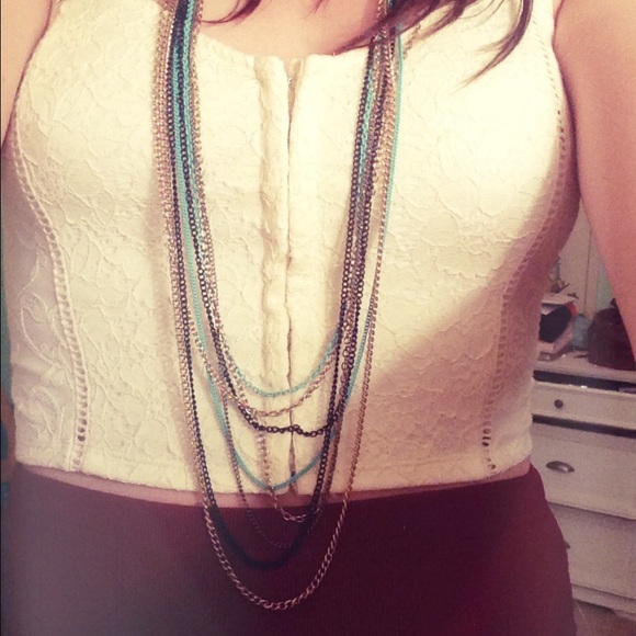 Forever 21 gold, black, and teal necklace