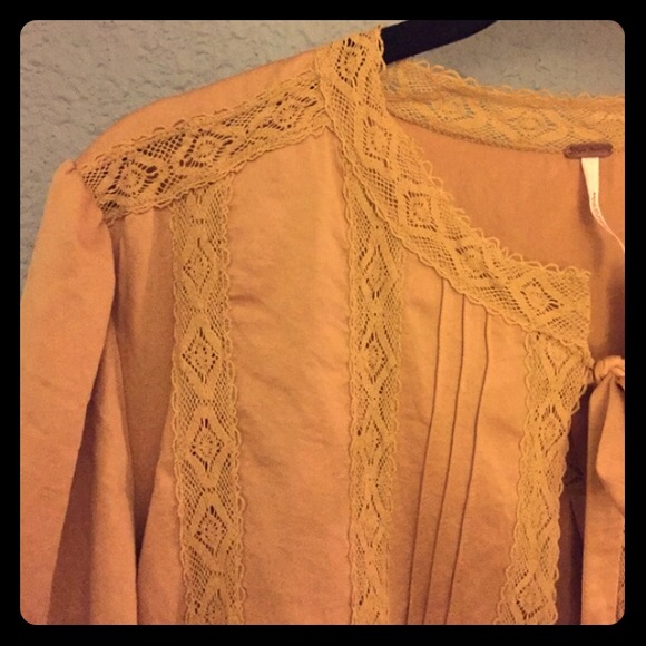 Free People Yellow & Lace Top