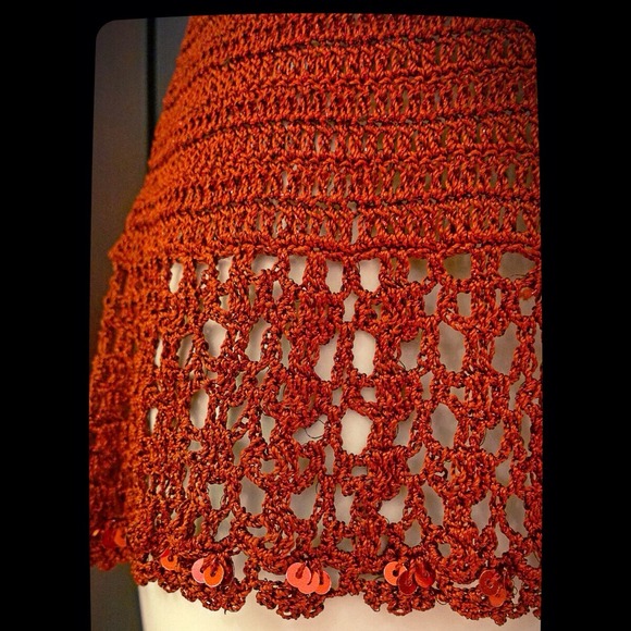 Dressy Red Silky Knit Top With Sequins - Picture 2 of 2