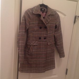 H&M Neutral Plaid Peacoat