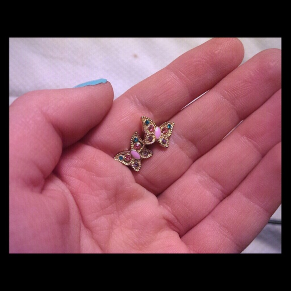 Butterfly stud earrings with multi color diamonds
