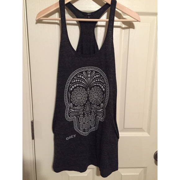 OBEY GRAY SKULL TANK DRESS
