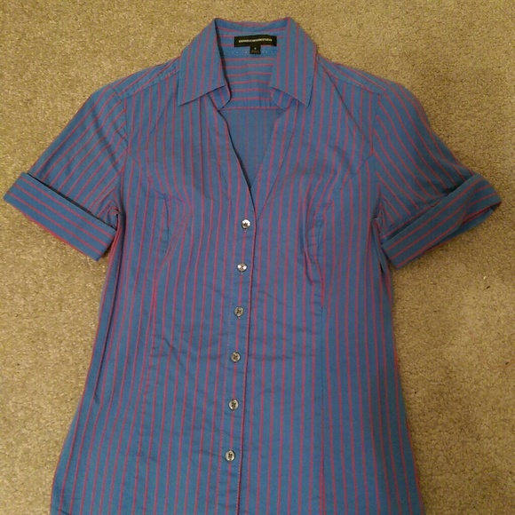Blue and red striped button down