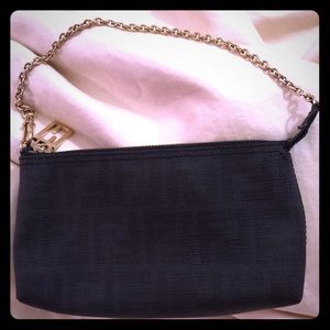 Fendi Black Zucca Spalmati Chain Baguette Purse