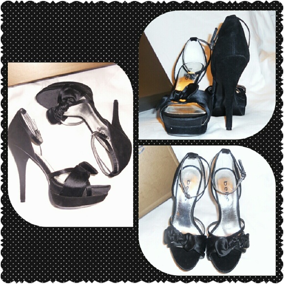 NIB Bebe Sexy "Macey" Suede & Satin Platform Heels - Picture 1 of 4