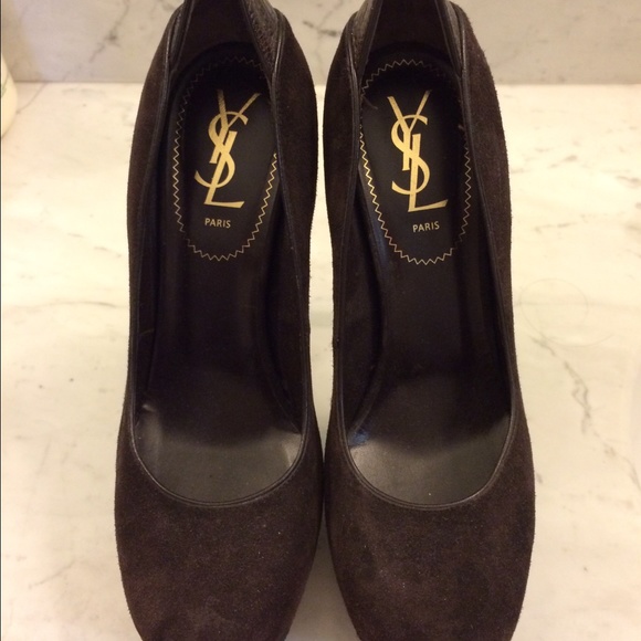 YSL brown pumps suede with alligator detail