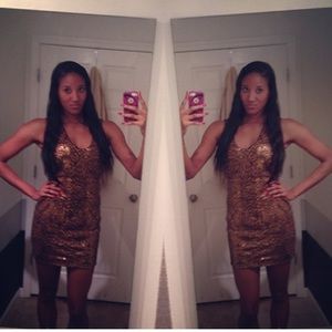 Gold Sequin Bebe Dress