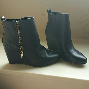 Black wedge booties