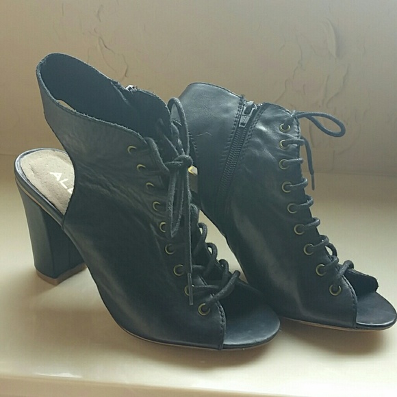 Aldo open toe/back black heeled booties
