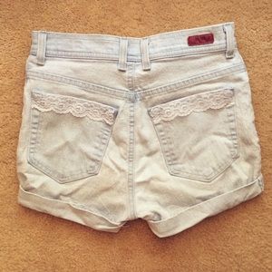 Light Wash Denim Shorts w Lace Detail