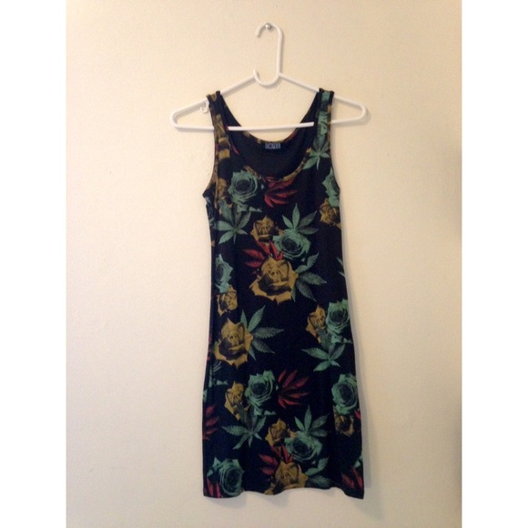 Dimepiece weed and rose print mini dress