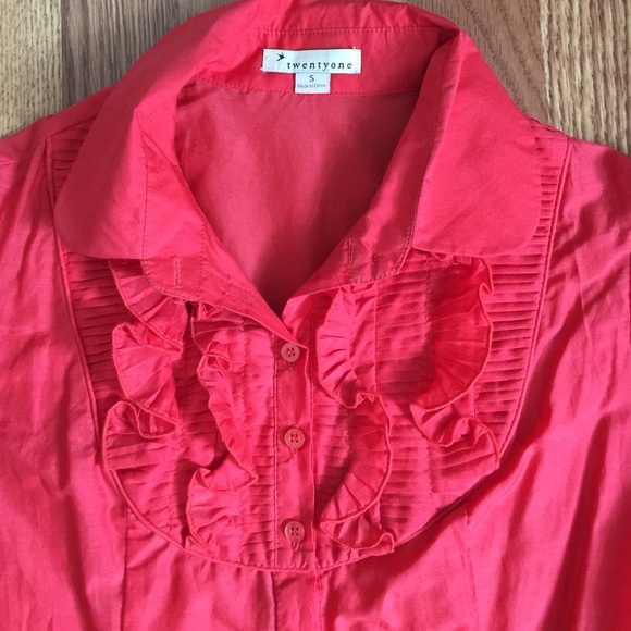 Red Frilly button down top - Picture 2 of 3