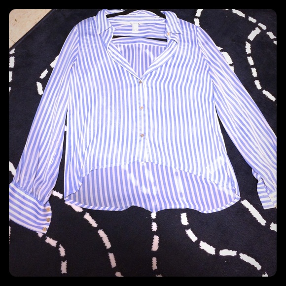 Blue and white sheer stripe shirt