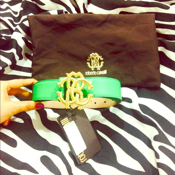 Roberto Cavalli leather belt in lime green.
