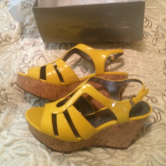 Yellow Marc fisher wedges sandals