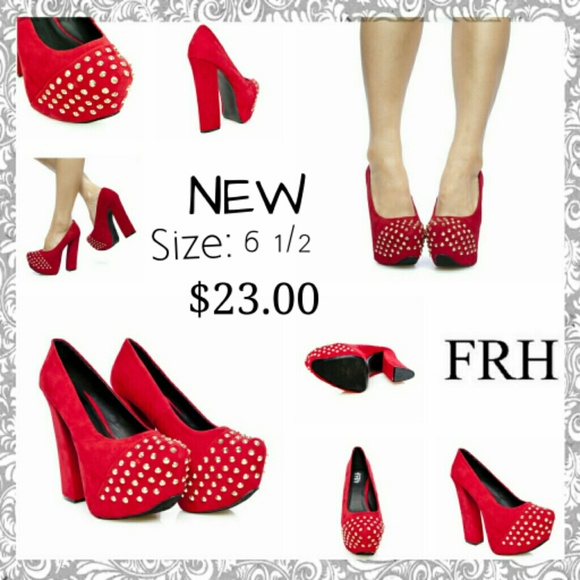FRH New Red Faux Suede Chunky Heel