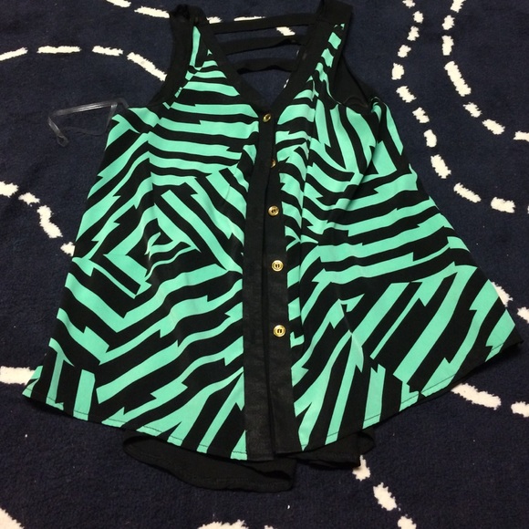 Green and black sheer tang top