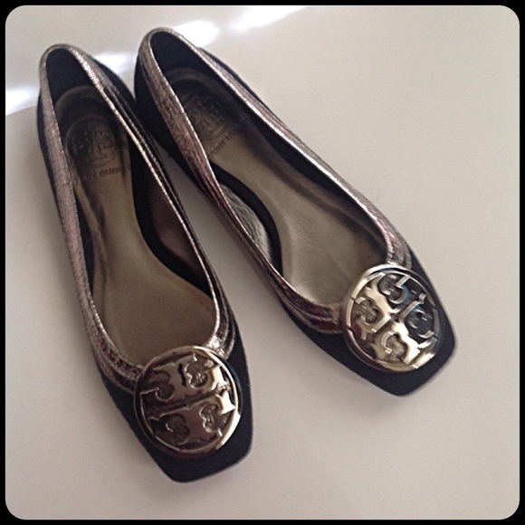 ❤️HP Tory Burch Wool Ballet Flats Silver Logo - Picture 2 of 4
