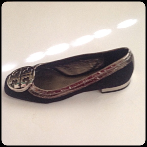 ❤️HP Tory Burch Wool Ballet Flats Silver Logo - Picture 4 of 4