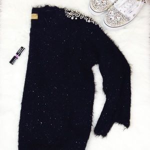 Pearl katsumi pearl beaded fuzzy sweater