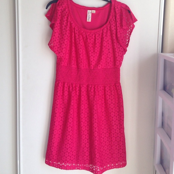 Sexy hot pink lace dress