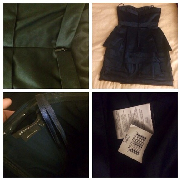 BCBG Navy Strapless Tired Peplum Annika Dress - Picture 3 of 4