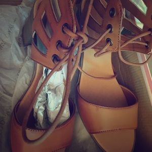 Cognac Lace Up Sandals-Brand New