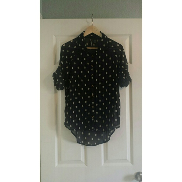 Black Chiffon Button-up Skull Shirt