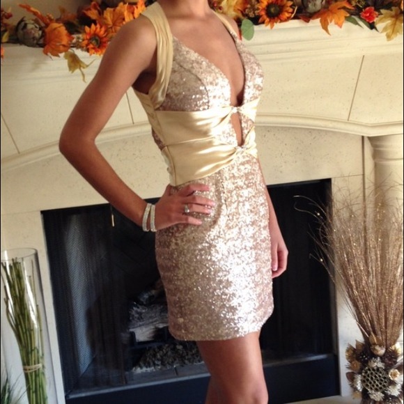 Gold open back prom dress cocktail dress