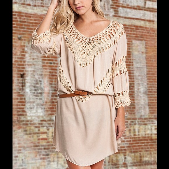 Dresses & Skirts - Almond crochet open knit dress