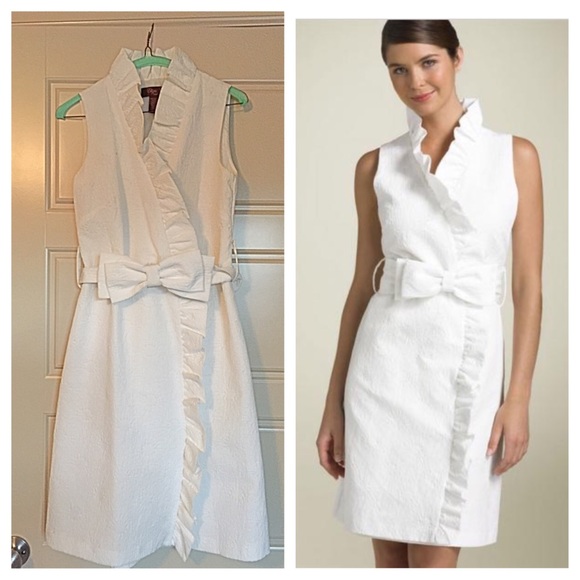 Adorable Eliza J ruffle wrap dress with bow detail