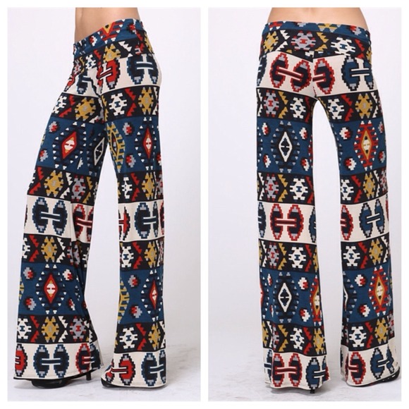 Aztec print fold over waist palazzo pants - Picture 3 of 3