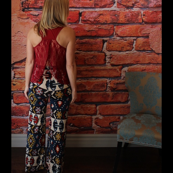 Aztec print fold over waist palazzo pants - Picture 2 of 3