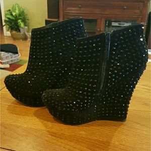 Black Sparkle Wedge Booties