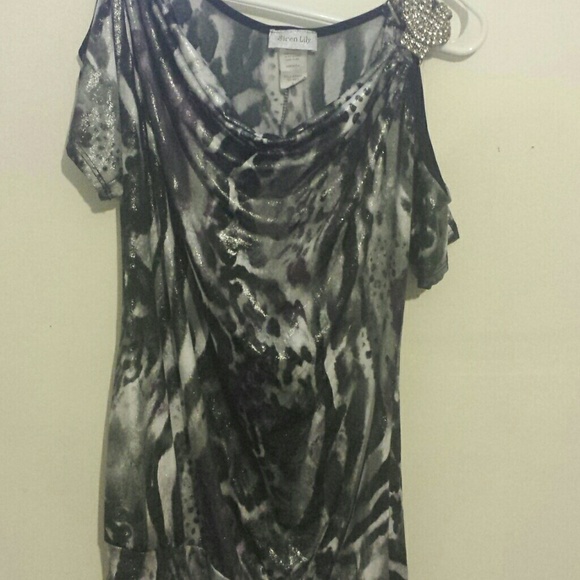 Shimmer animal print cold shoulder