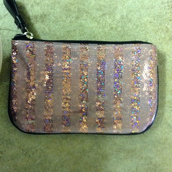 VS Sequin Pink Stripe Keychain Clutch