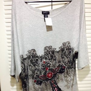Silver sparkled cross top