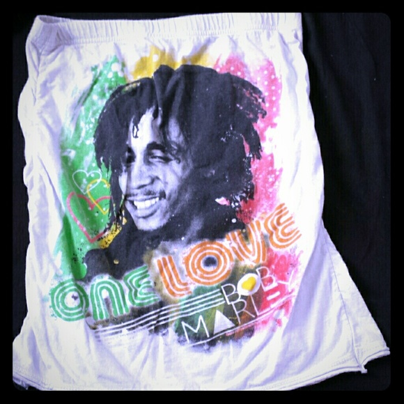 A white, Bob Marley strapless shirt