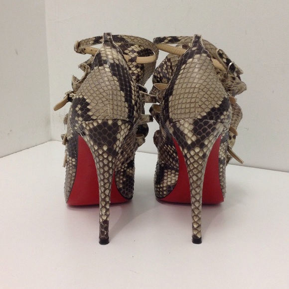 LN CHRISTIAN LOUBOUTIN RUFFLE SNAKESKIN HEELS - Picture 2 of 4