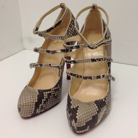 LN CHRISTIAN LOUBOUTIN RUFFLE SNAKESKIN HEELS - Picture 3 of 4