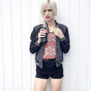 Nasty Gal Black Denim Varsity Jacket