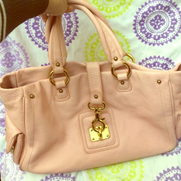 100% genuine leather pink handbag