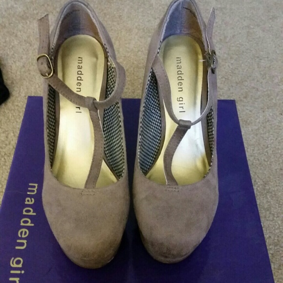 Taupe t-strap wedges