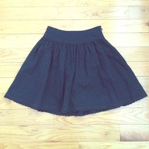 Navy Skater Skirt With Eyelet Lace