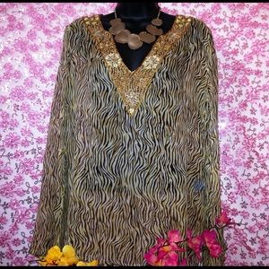 Cashe' 100% Silk Animal Print Tunic. Medium