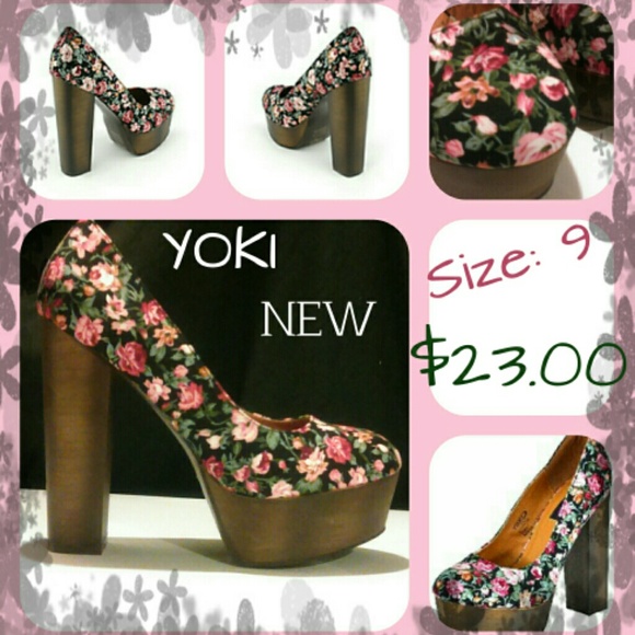 New YOKI Floral print chayse chunky heel shoes 9